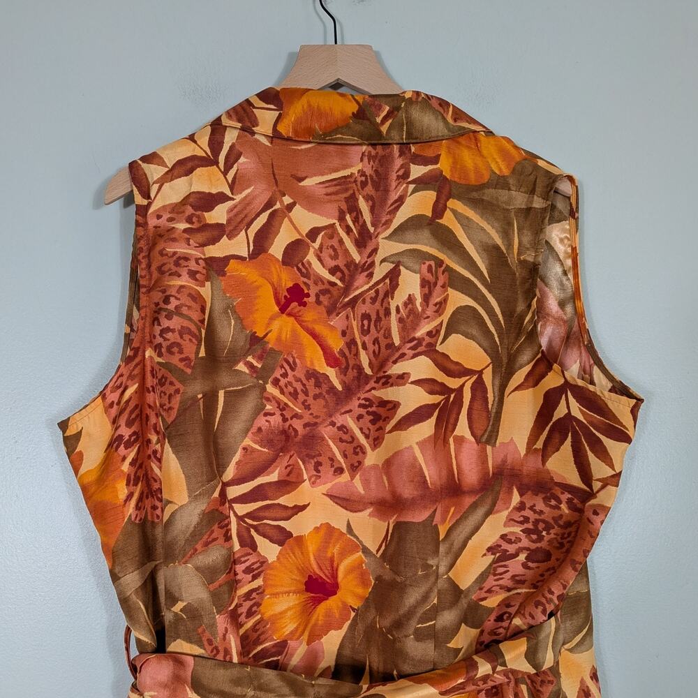 Vintage Ashley Steward Tropical Wrap Dress 18 Orange Midi Floral Sleeveless Luau - Picture 4 of 7